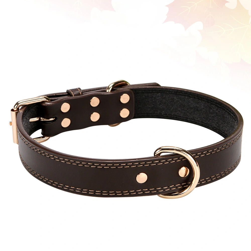 Pet Collar Adjustable Leather Collar D-ring Rivet Decor Necklace Creative Bell Necklace for Pet Large Dog (Coffee, Size XS)