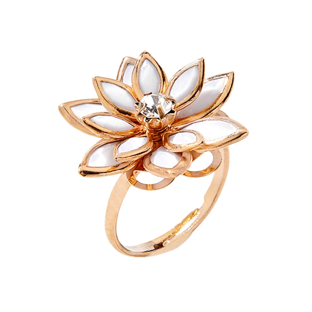 1Pc Lotus Ring Multilayer Camellia Ring Flower Ring Lotus Finger Ring Alloy Ring (Golden)