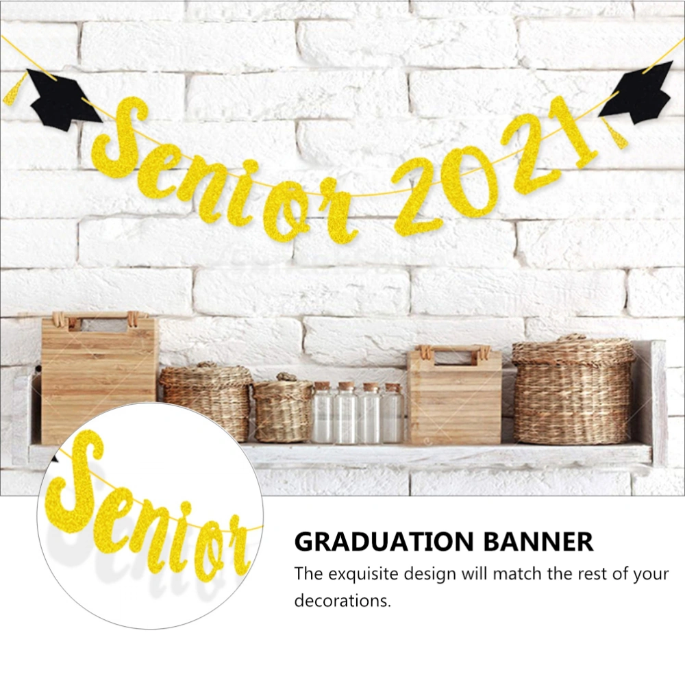 1pc Creative Graduation Party Paper Hanging Bunting Banner Decor (Golden)