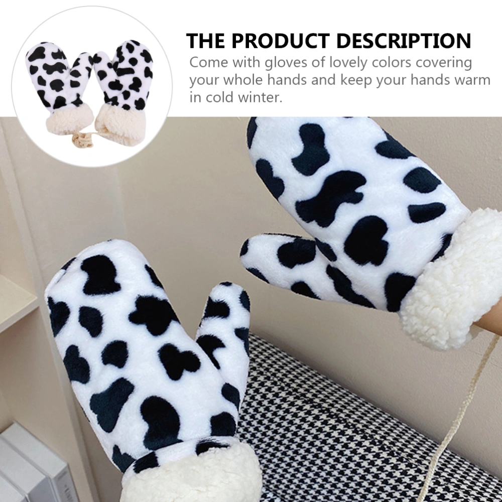 1 Pair Winter Thickened Mittens Comfortable Warm Gloves Adorable Cows Gloves