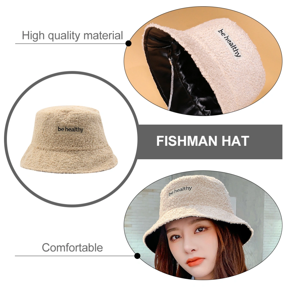 1Pc Lamb Wool Bucket Hat Double Side Fisherman Hat for Women Girls