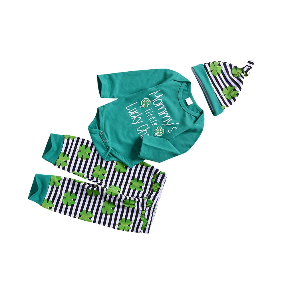 1 Set of Cotton Stripe Shaped Baby Romper Outfits Infant Bodysuit Clothes for Toddler Boy Girl for Festival(Green)