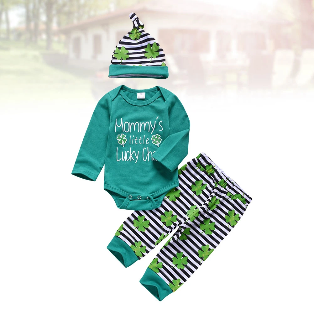 1 Set of Cotton Stripe Shaped Baby Romper Outfits Infant Bodysuit Clothes for Toddler Boy Girl for Festival(Green)