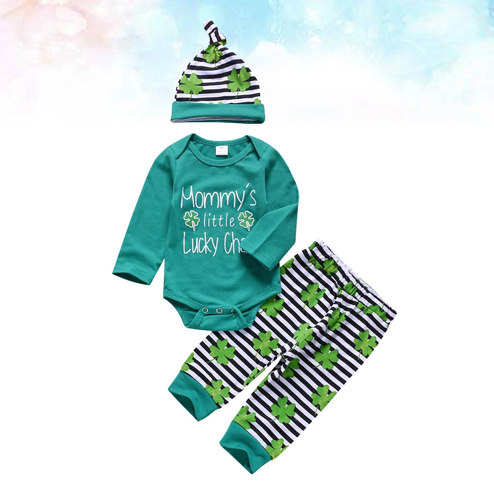 1 Set of Cotton Stripe Shaped Baby Romper Outfits Infant Bodysuit Clothes for Toddler Boy Girl for Festival(Green)