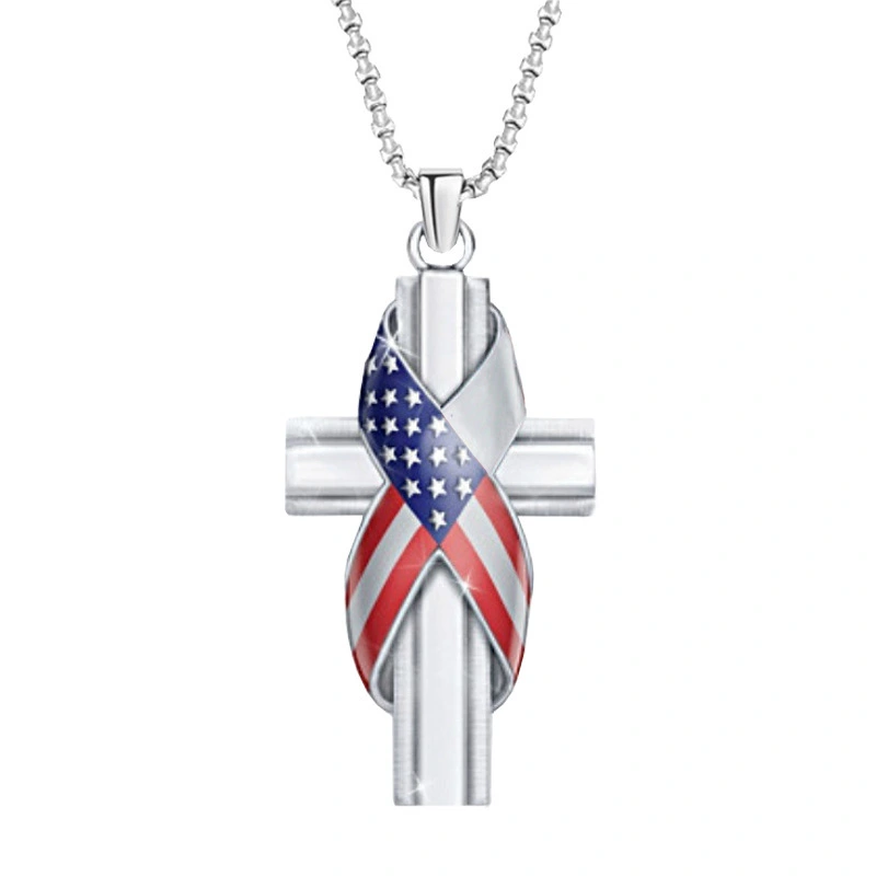American Flag Necklace Patriotic Cross Necklace Cross Pendant Necklace Decorative Necklace