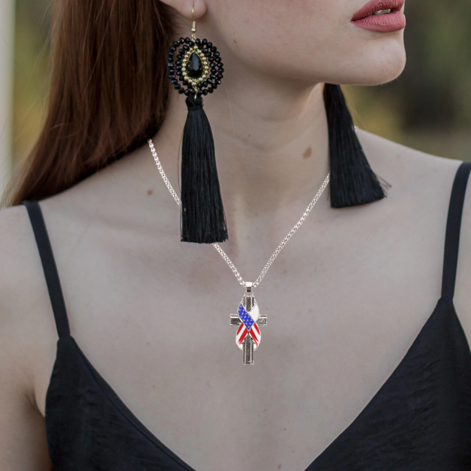 American Flag Necklace Patriotic Cross Necklace Cross Pendant Necklace Decorative Necklace