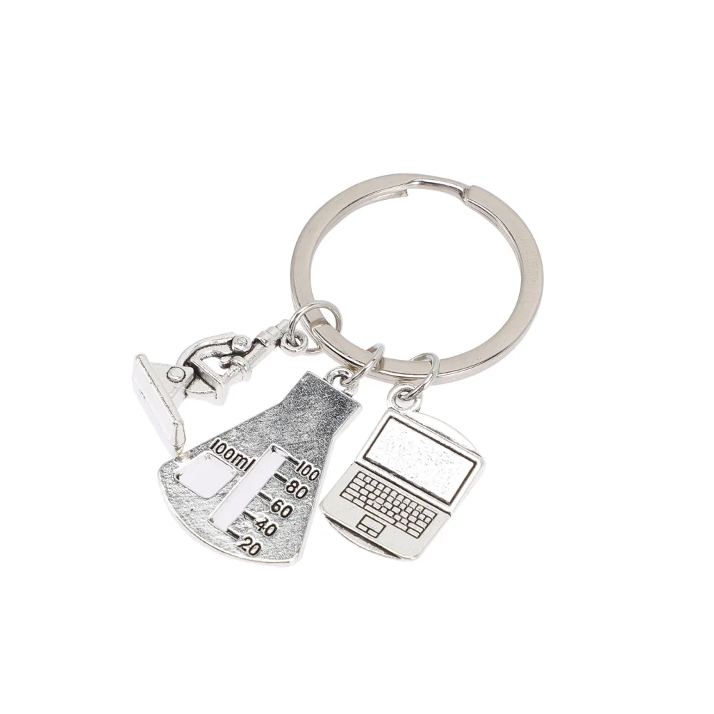 Chemistry Microscope Keychain Calculator Measuring Cup Keyring Metal Key Pendant