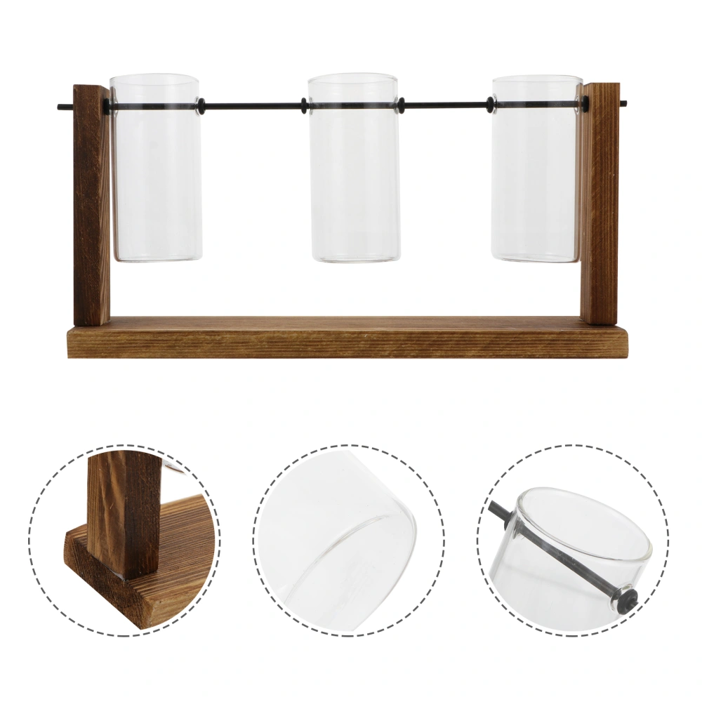 1 Set Hydroponic Glass Tube with Wooden Rack Desktop Flower Arrangement Holder