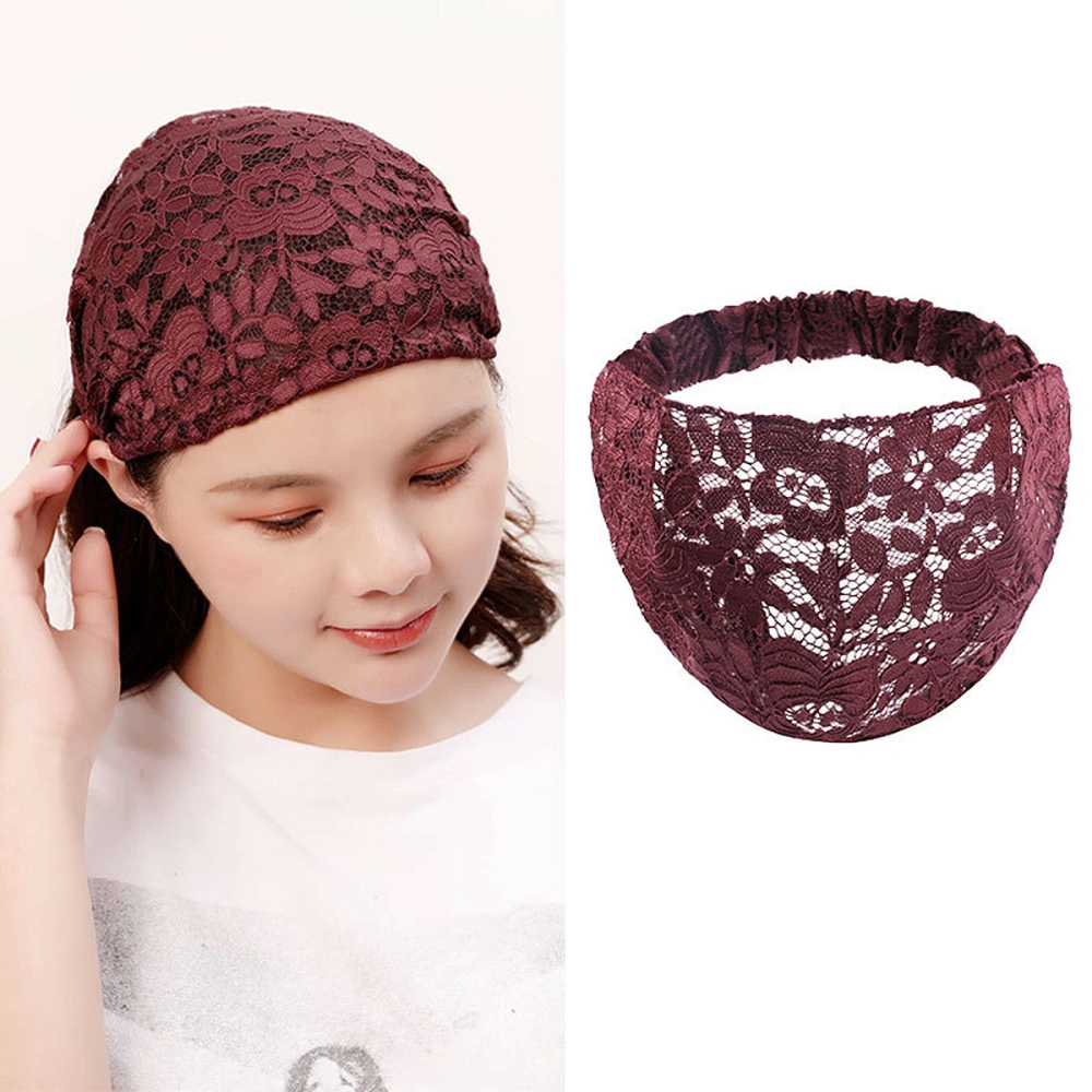 2Pcs Hollow-out Hair Band Lace Design Head Band Wide Rim Headwear Daily Washing Headdress for Women (Deep Coffee, Flower Type)