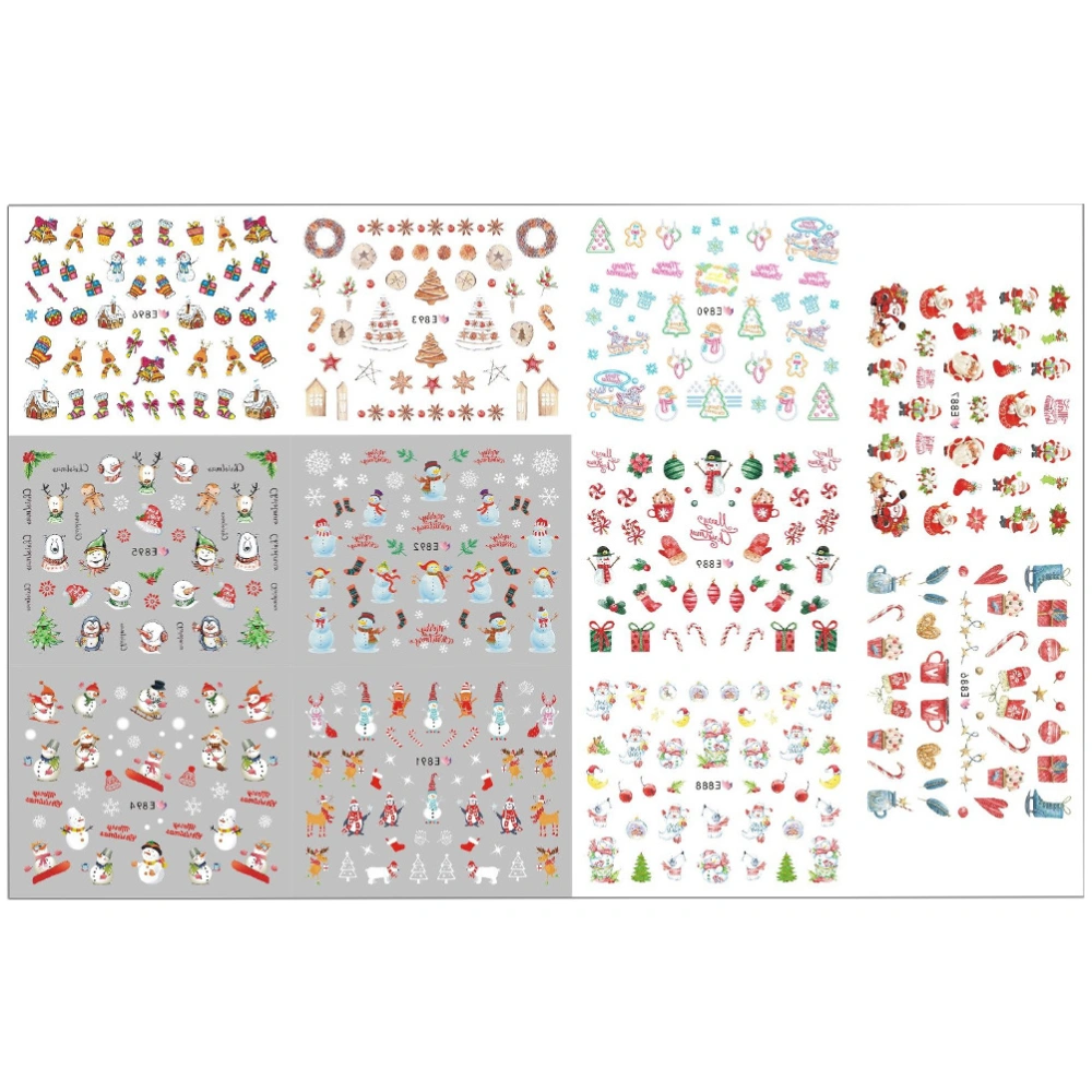 3 Sheets 11 Styles Christmas Nail Art Stickers Popularity Fashion Self-adhesive Tips Nail Art Stencils Nail Art Decals