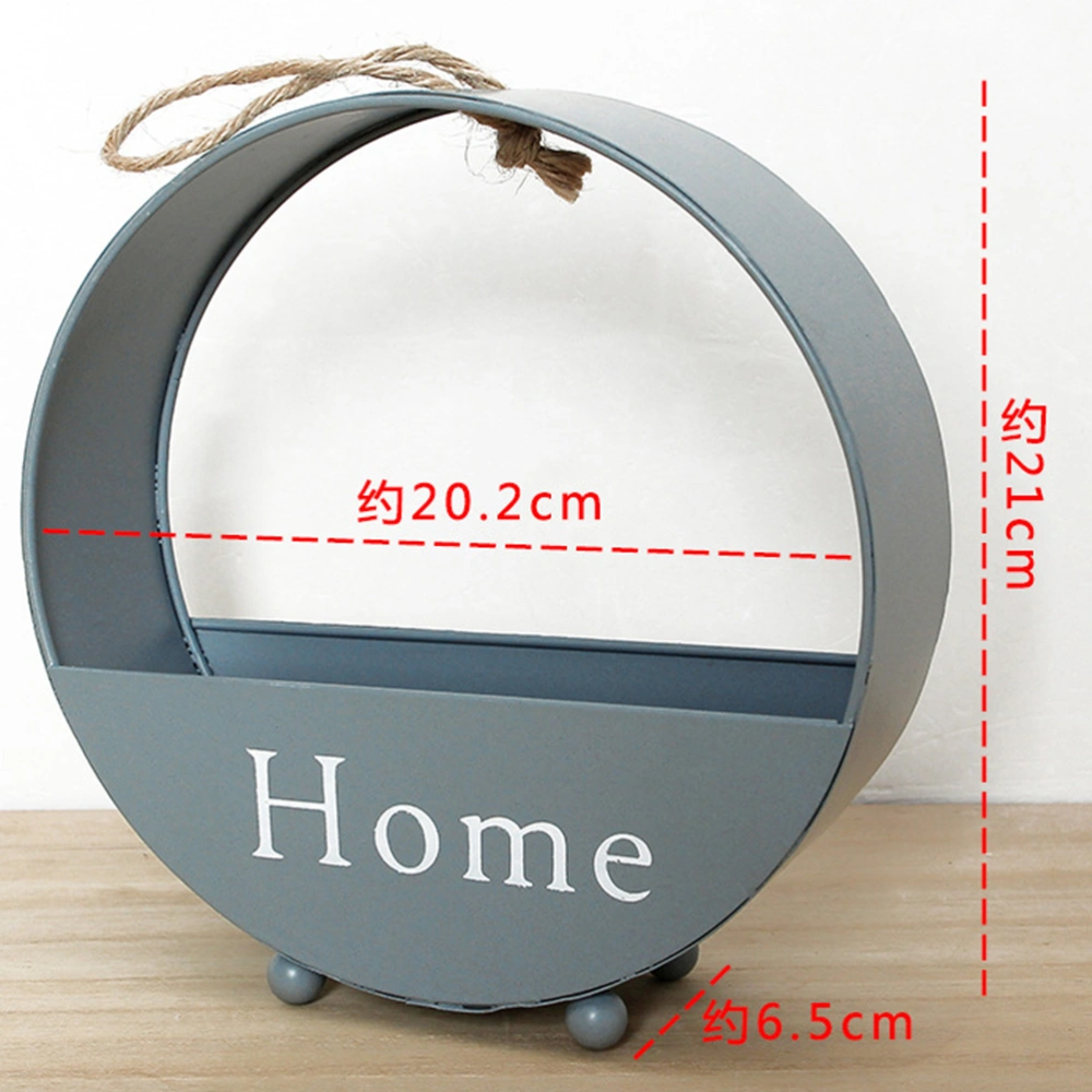 Iron Round Wall Hanging Creative Hanging Storage Basket Wall Flower Holder Wall Decoration Grey