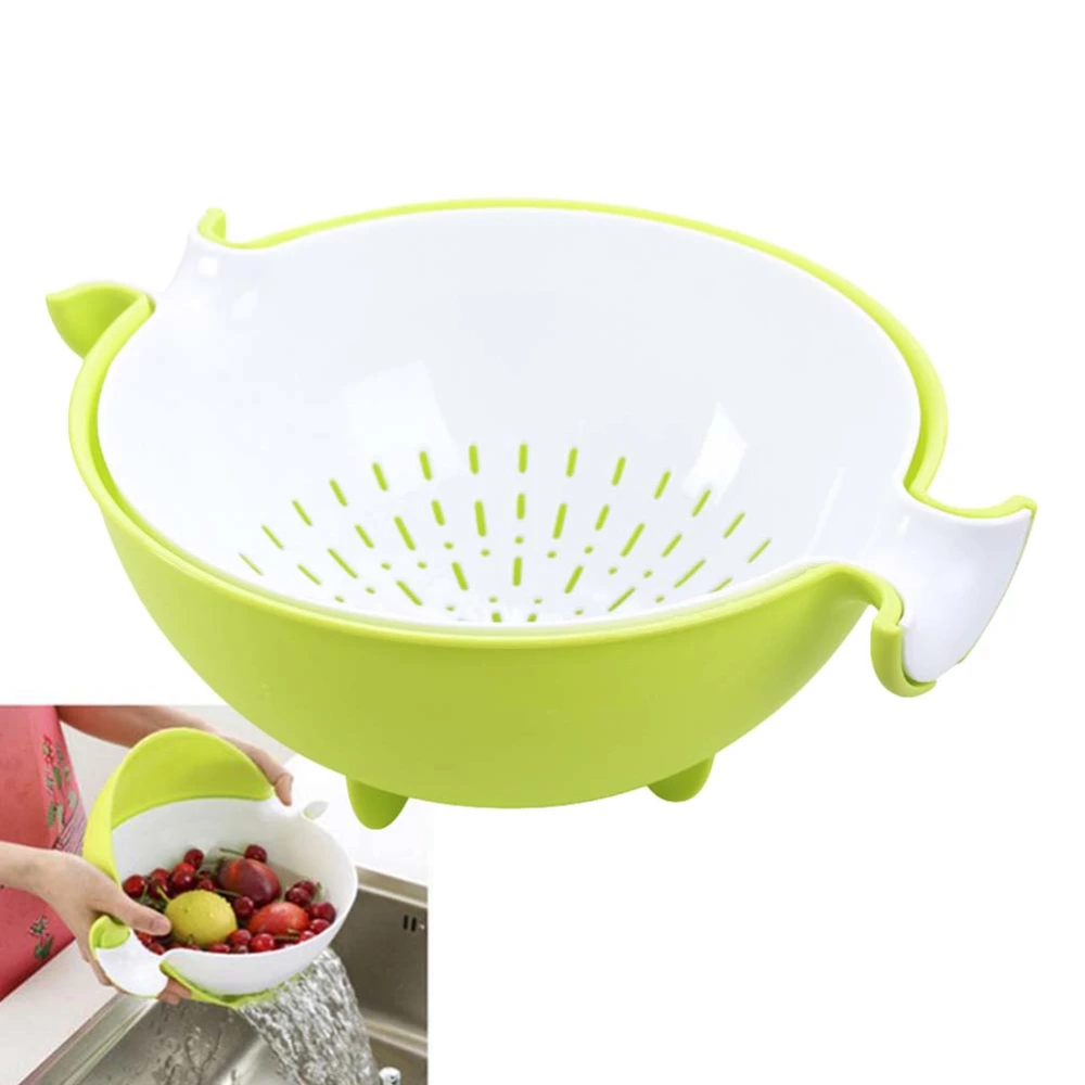 2-in-1 Kitchen Strainer Colander and Bowl Sets Large Plastic Washing Bowl and Strainer Detachable Colanders Strainers Set (Green)