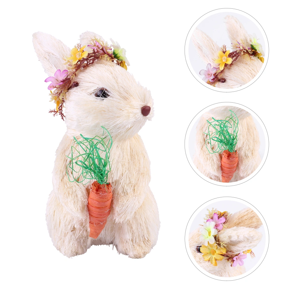 1Pc Hand-woven Rabbit Adornment Emulation Desktop Decor Easter Ornament