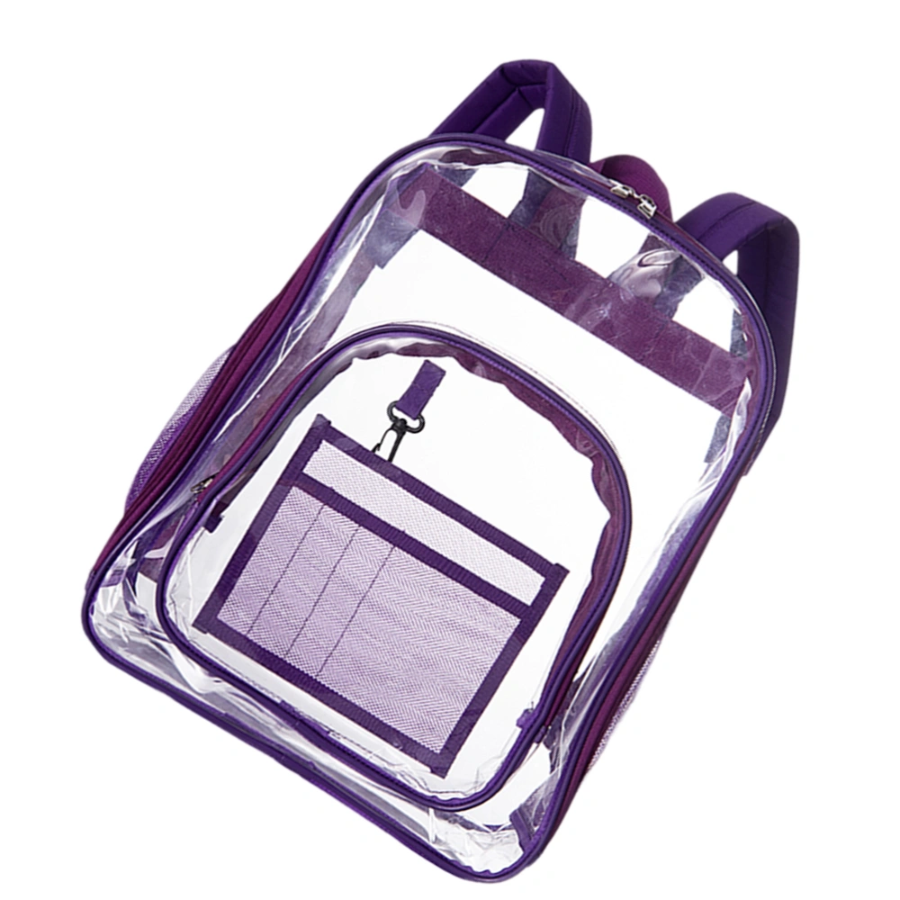 Transparent PVC Backpack Simple See Through School Backpack Outdoor Bookbag Travel Makeup Pouch Organizer (Purple)