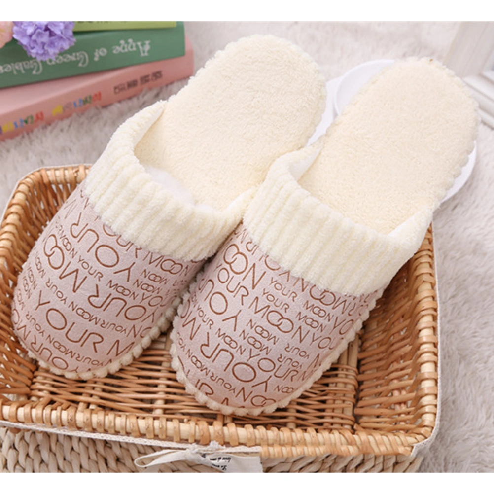1 Pair Cozy Warm Coral Letter Slippers On House Slippers Indoor Home Shoes 42-43 (Cream-coloured)