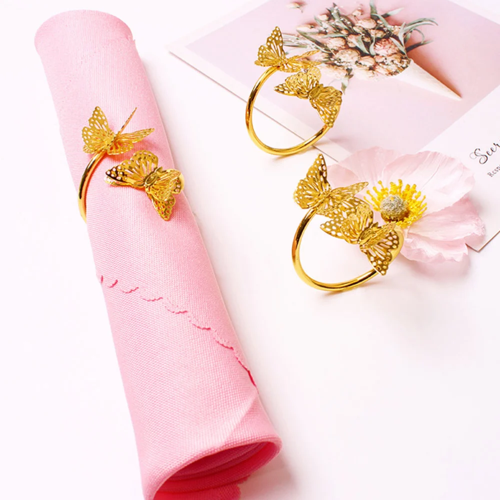 4Pcs Butterflies Napkin Rings Golden Tissue Rings Decorative Napkin Ring Delicate Napkin Decors