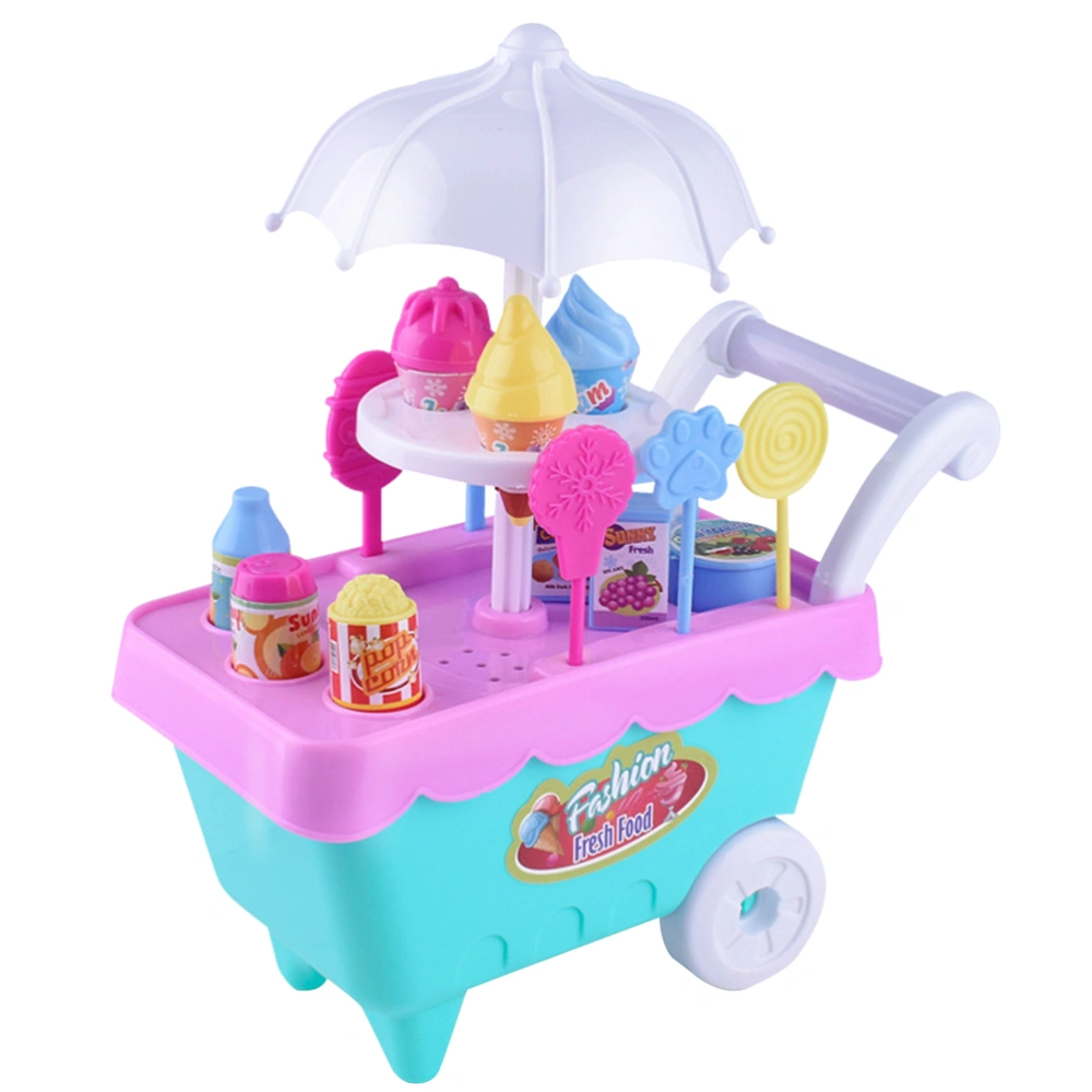 1 Set Kids Simulation Candy Ice Cream Trolley Mini Pusher Car Toy  Pretend Play Toy with Music Light Best Gift for Boys and Girls (Random Color)