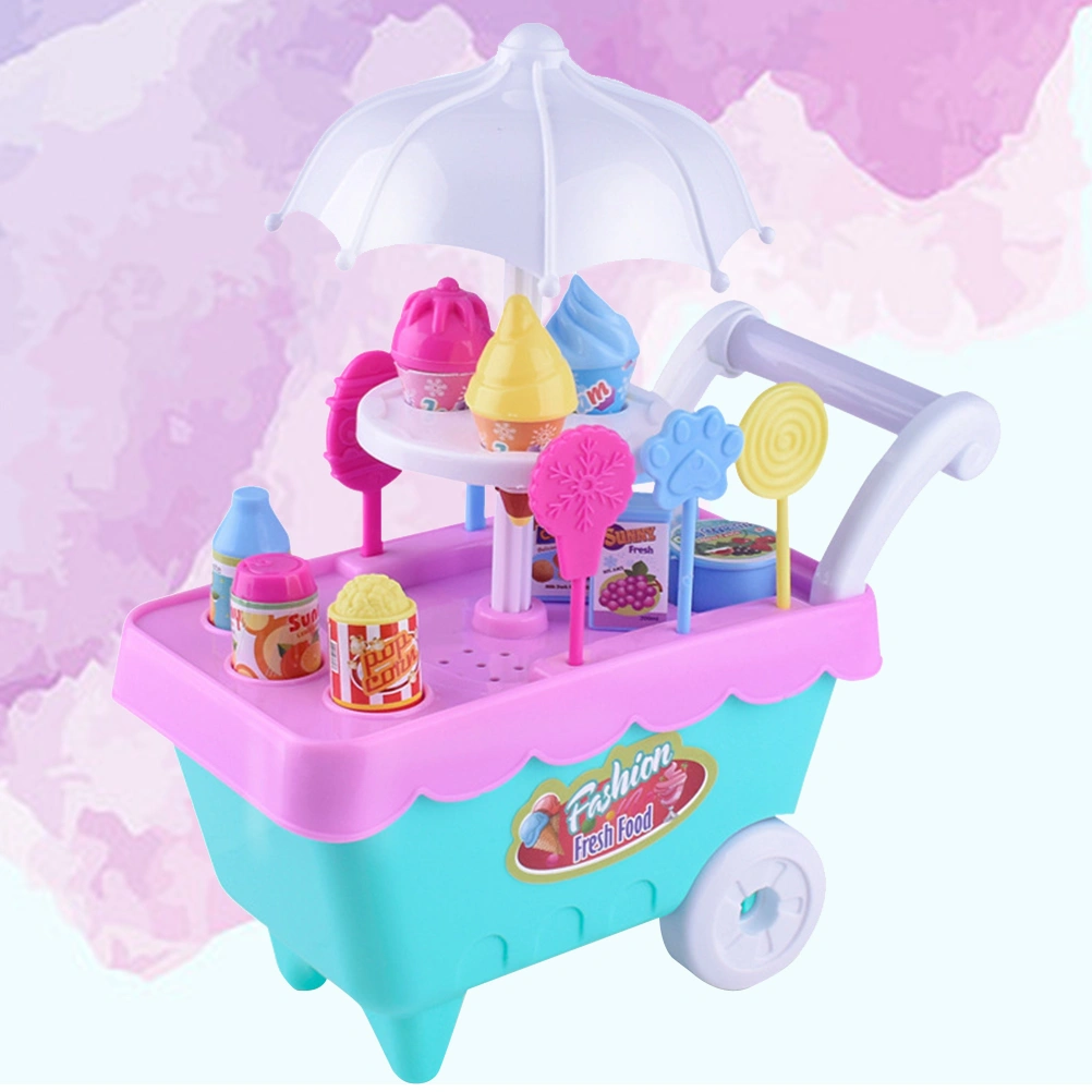 1 Set Kids Simulation Candy Ice Cream Trolley Mini Pusher Car Toy  Pretend Play Toy with Music Light Best Gift for Boys and Girls (Random Color)