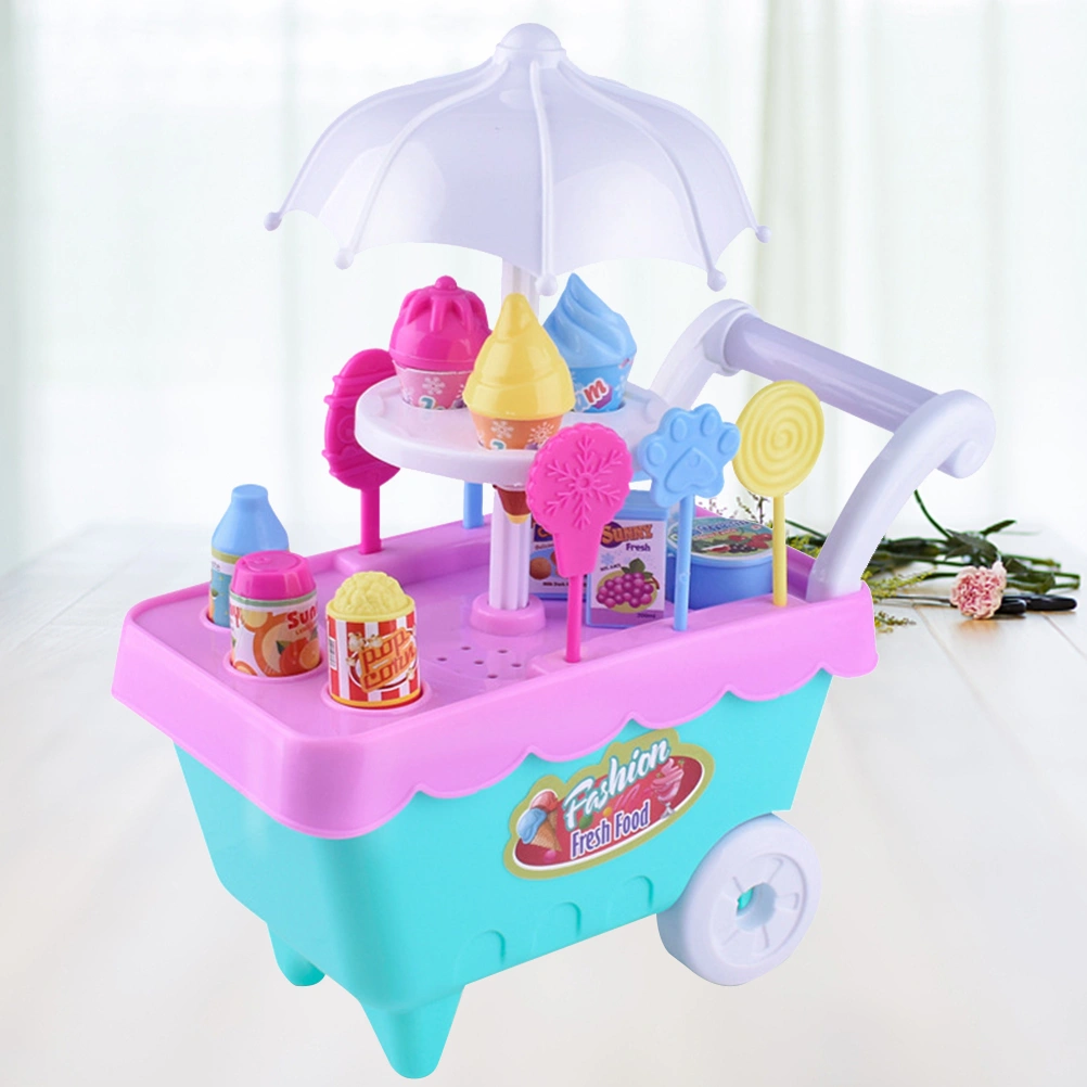 1 Set Kids Simulation Candy Ice Cream Trolley Mini Pusher Car Toy  Pretend Play Toy with Music Light Best Gift for Boys and Girls (Random Color)
