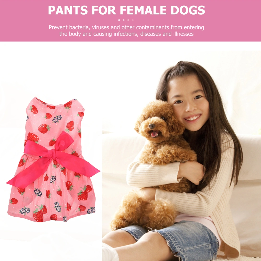 1PC Pet Dog Summer Dress Pet Clothes Elegant Bowknot Sleeveless Puppy Skirt  (Strawberry Size S)