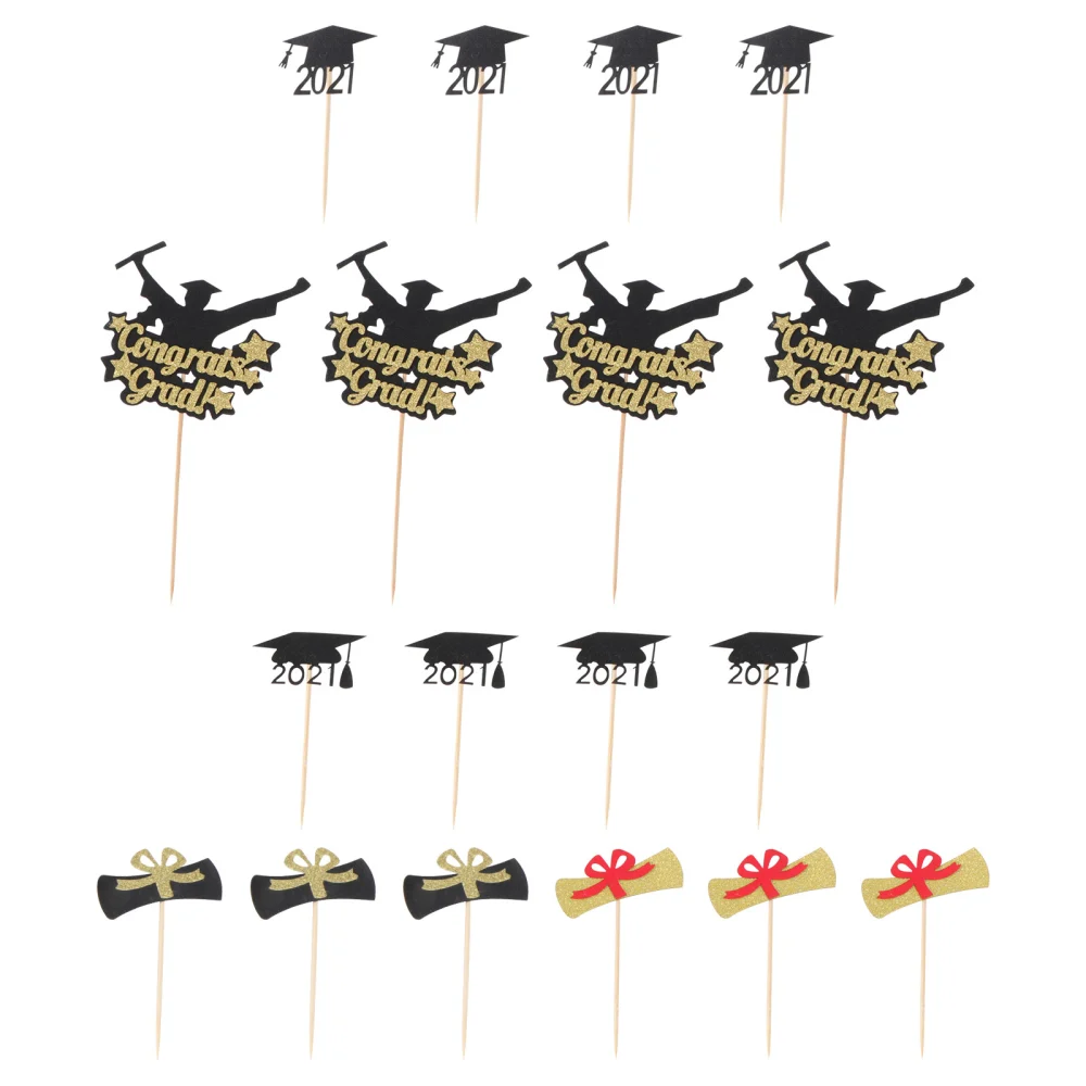 20pcs 2021 Graduation Party Trencher Cake Toppers Paper Cake Toppers