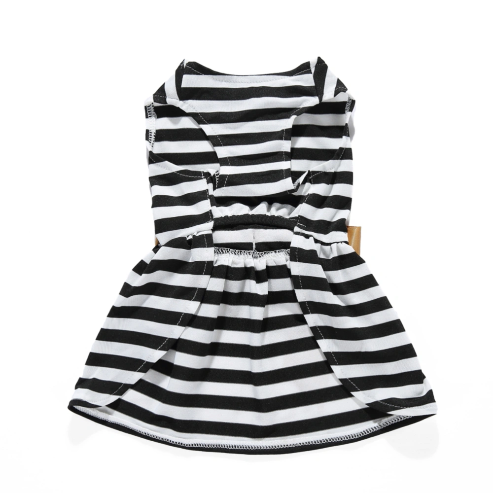 Summer Pet Dog Dress Black and White Stripes Pet Clothes Elegant Bowknot Sleeveless Puppy Skirt (Size L)