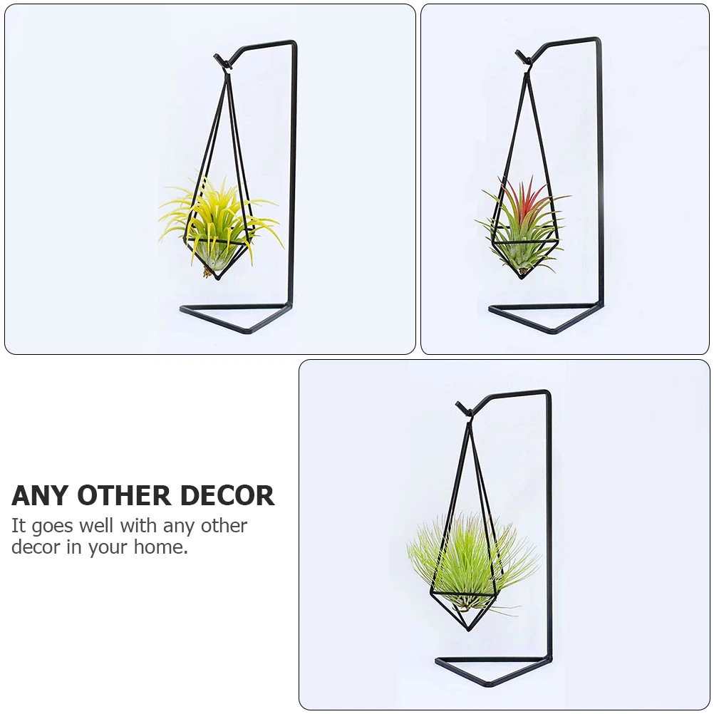 1pc Metal Hanging Flower Rack Wall Ornament Plant Display Rack for Home (Black)