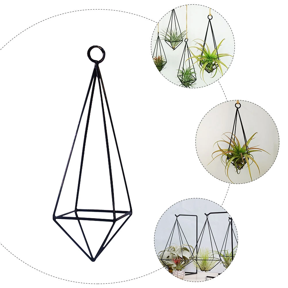 1pc Metal Hanging Flower Rack Wall Ornament Plant Display Rack for Home (Black)