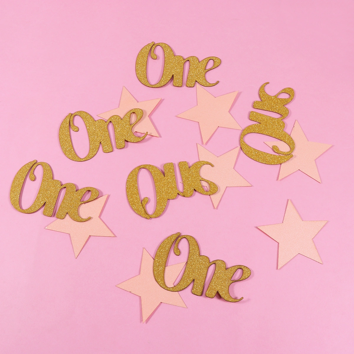 Pink Star and One Shape Table Confetti Glitter Paper Birthday Confetti Paillette Ornaments for First Birthday Party(About 100pcs)