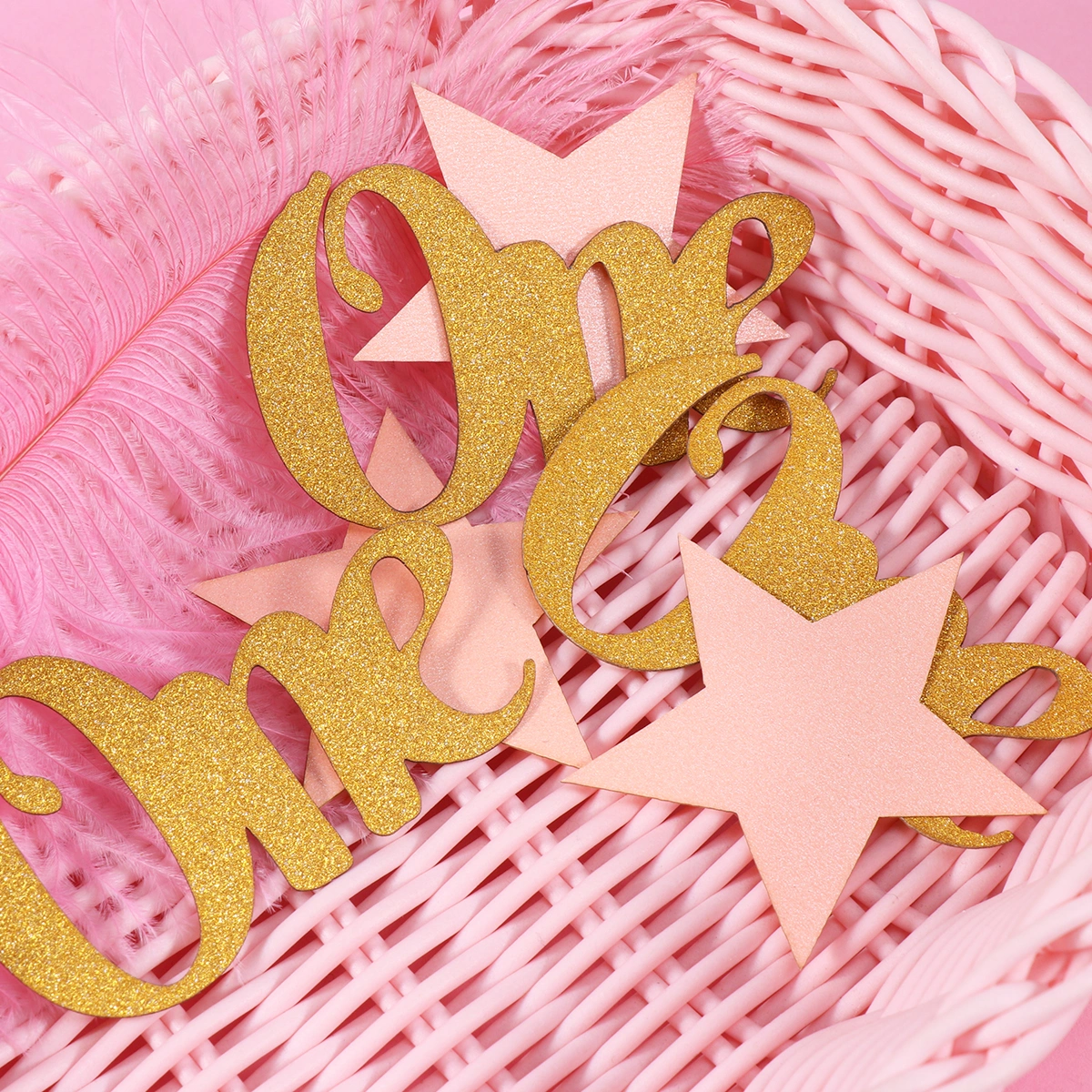 Pink Star and One Shape Table Confetti Glitter Paper Birthday Confetti Paillette Ornaments for First Birthday Party(About 100pcs)
