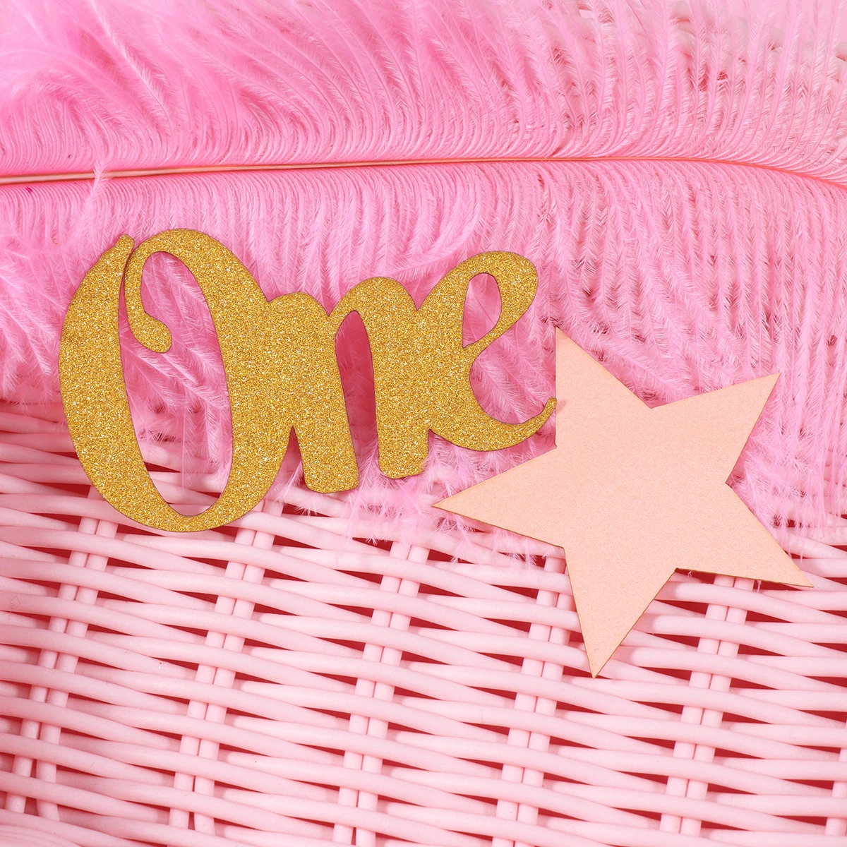 Pink Star and One Shape Table Confetti Glitter Paper Birthday Confetti Paillette Ornaments for First Birthday Party(About 100pcs)