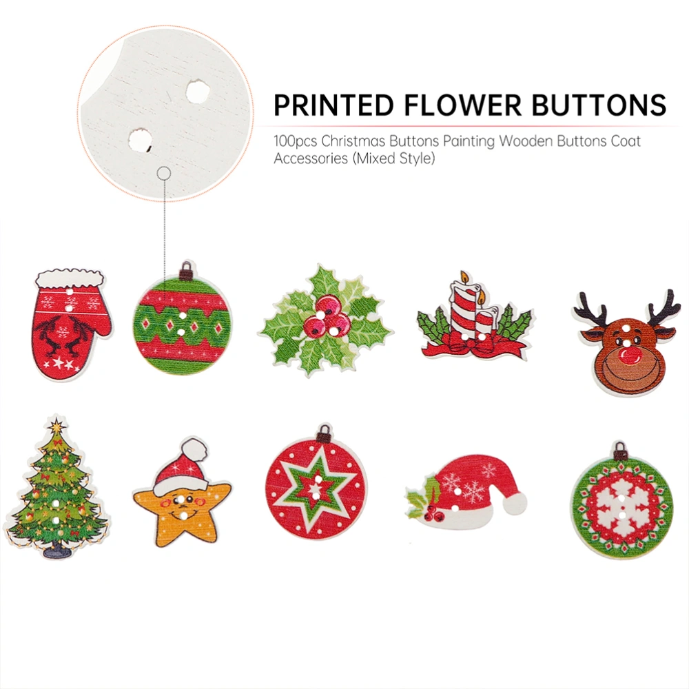 150pcs Christmas Buttons Painting Wooden Buttons Coat Accessories (Mixed Style)