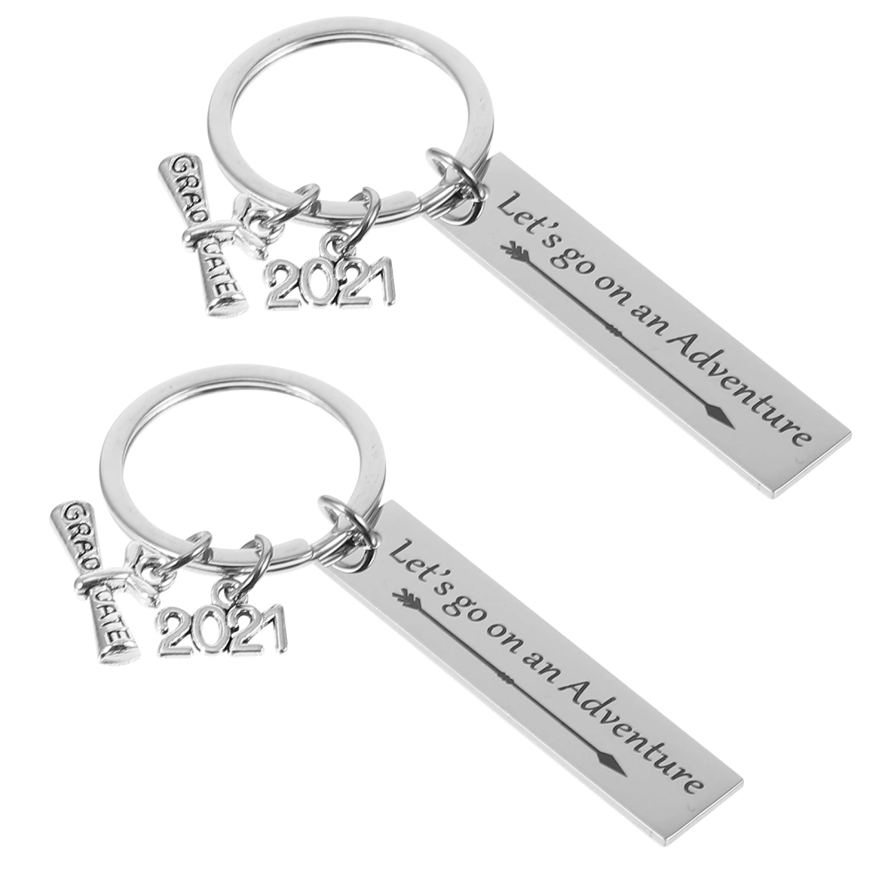 2pcs Stainless Steel Creative Keyrings Pendant Car Key Rings 2021 Graduation