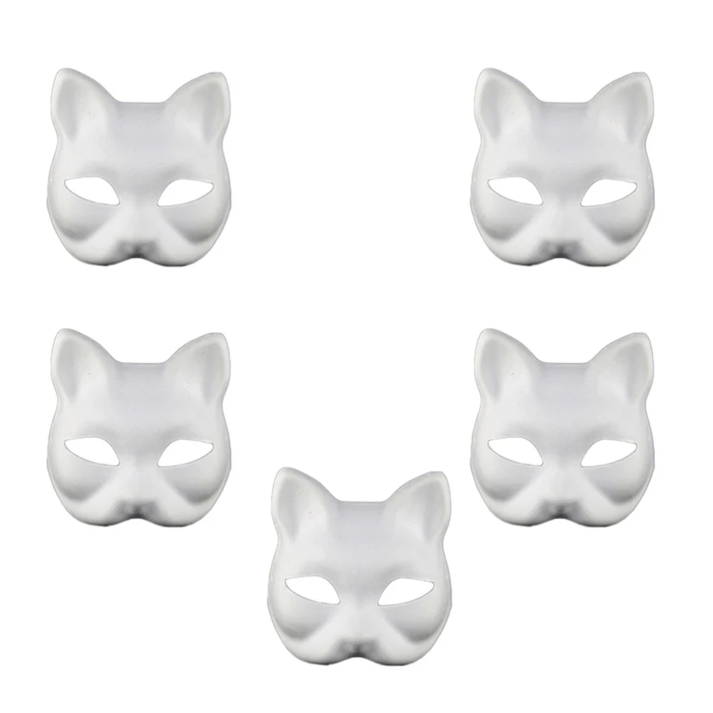 5 Pcs DIY Hand-painted Mask Eco-friendly Pulp Blank Mask Paintable Face Cover for Kindergarten Dance Ball Festival Party Performance Club (Fox Style, White)