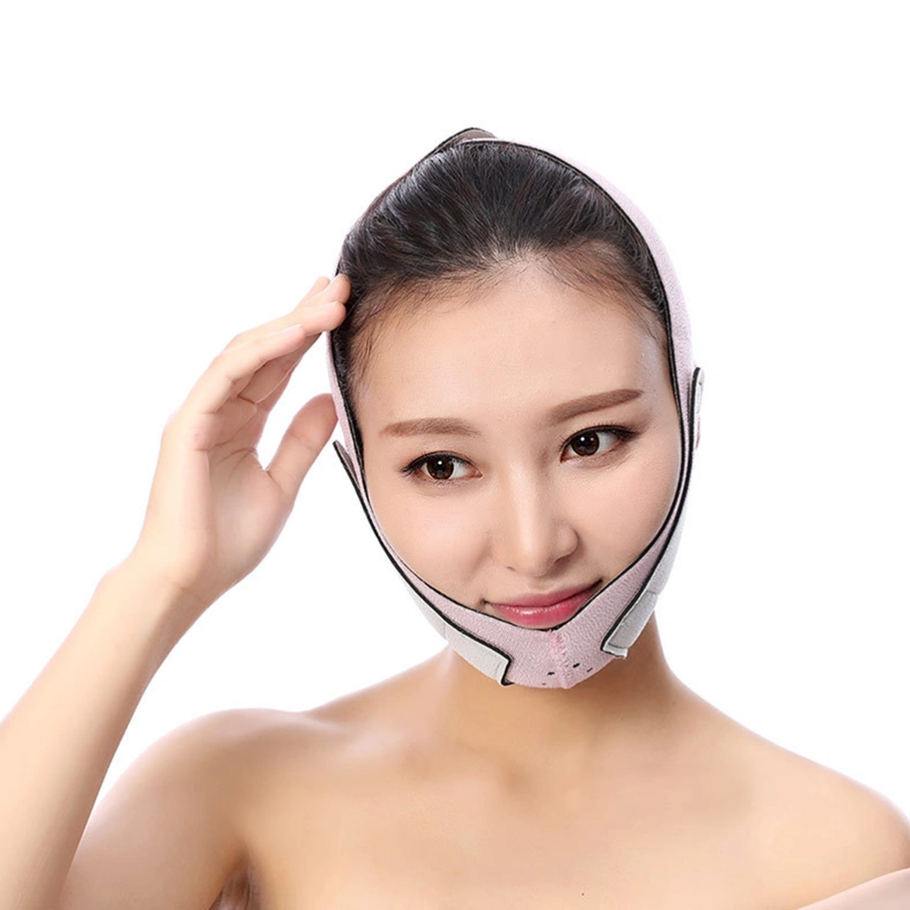 Woman Professional Face Lifing Mask Artifact Small V Line Face Bandage Thin Masseter Muscle Chin Strap (Pink 29.5x11cm)