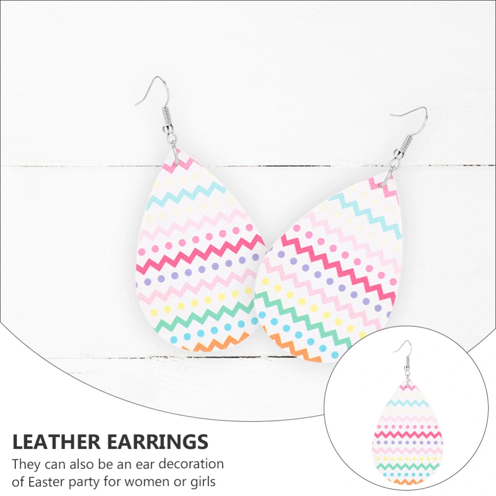 2 Pairs Drop-shaped Leather Earrings Easter Decoration for Girl (Assorted Color)