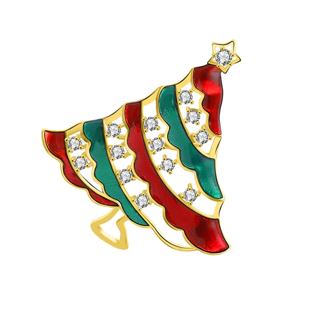 1PC Xmas Brooch Copper Zircon Inlaid Hollow Christmas Tree Brooch Decorative Breastpin (K1141-GO)