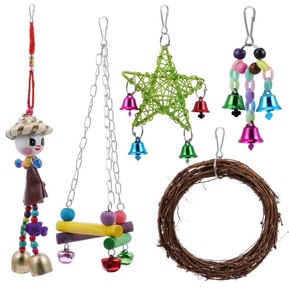 5PCS/Set Bird Parrot Swing Chewing Toy Hanging Bell Beaks Toy Finch Cage Toy