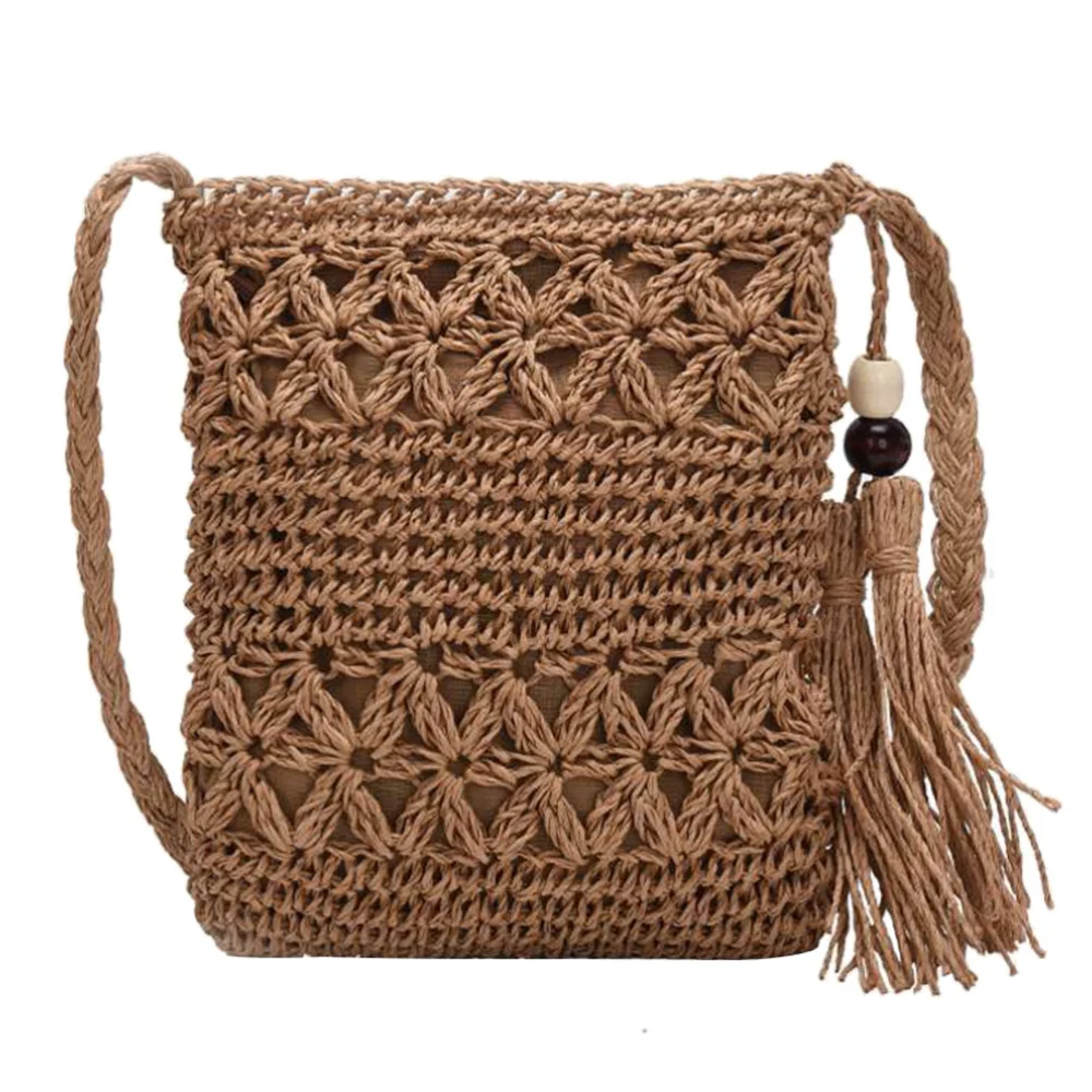 Hollow-out Tassel Crossbody Bag Straw Crossbody Bag Hand-woven Beach Bag