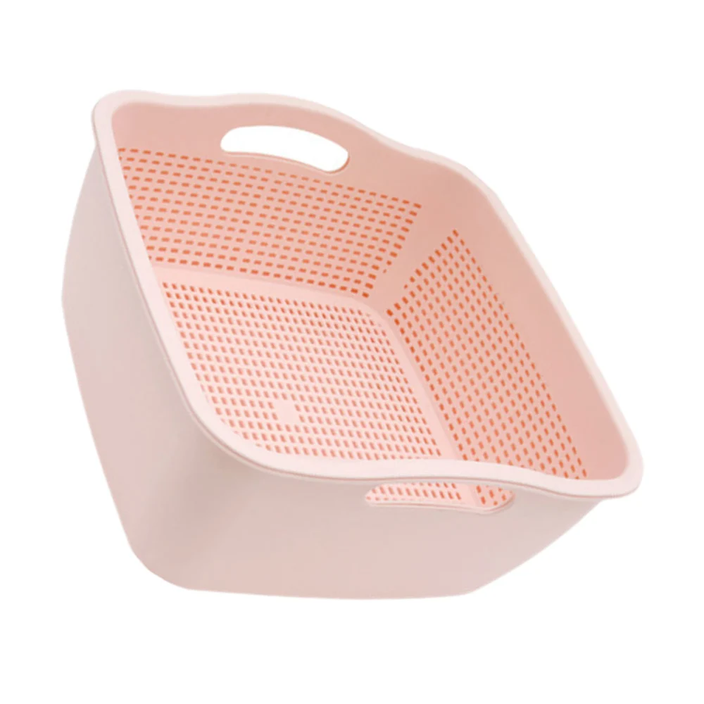 1PC Double-layer Thickened Vegetable Washing Basin Storage Drain Basket (Pink S)