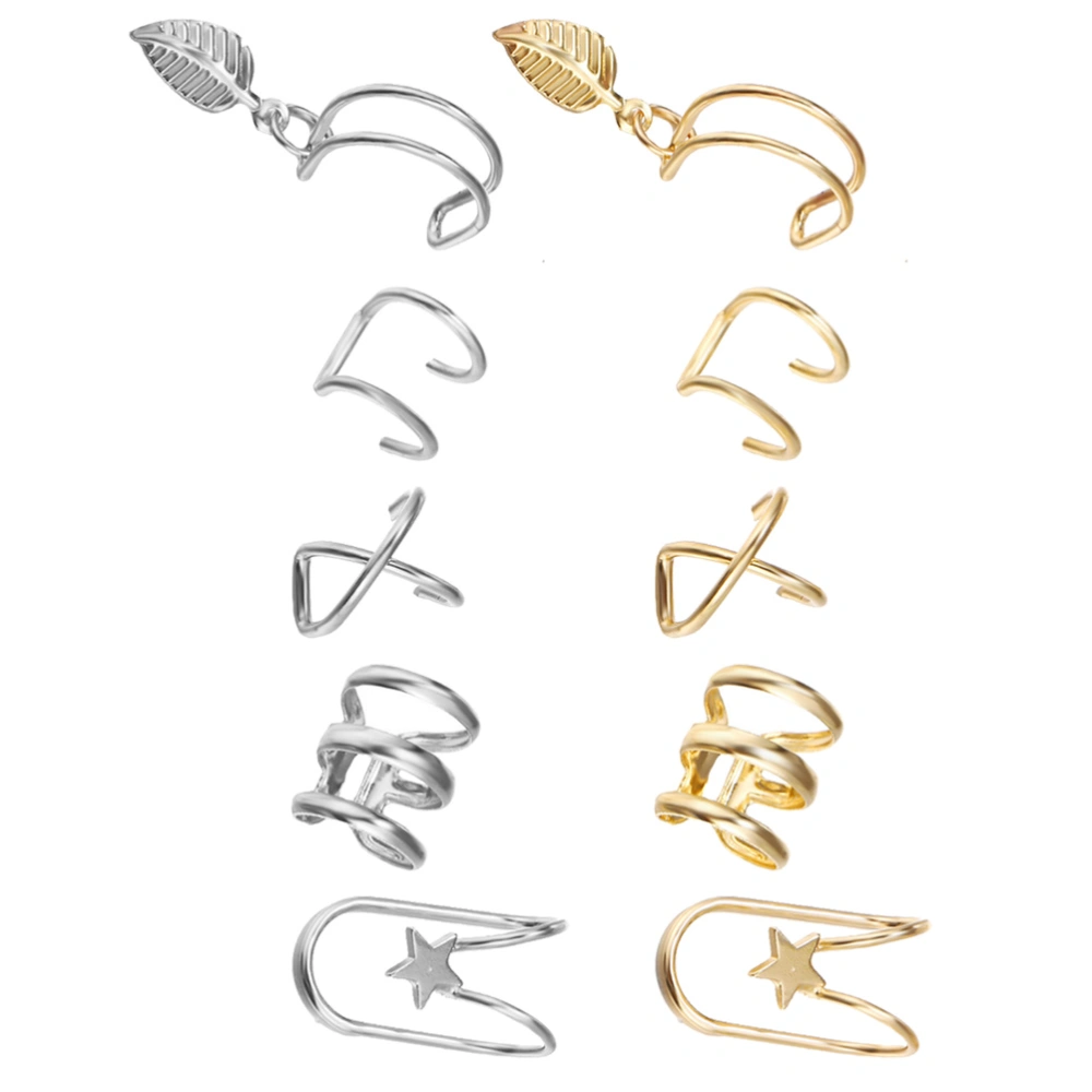 10PCS Creative Cartilage Ear Clips No Ear Hole Ear Jewelries (Golden+Silver)