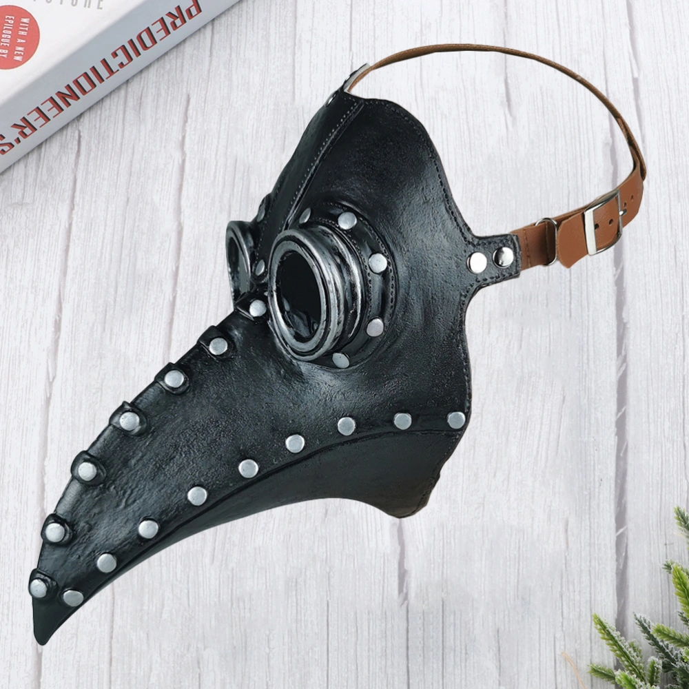 1pc Decorative Halloween Party Masks PU Leather Mask Funny Masks Steampunk Plague Beak Mask Party Supplies (Black + Silver Nails)