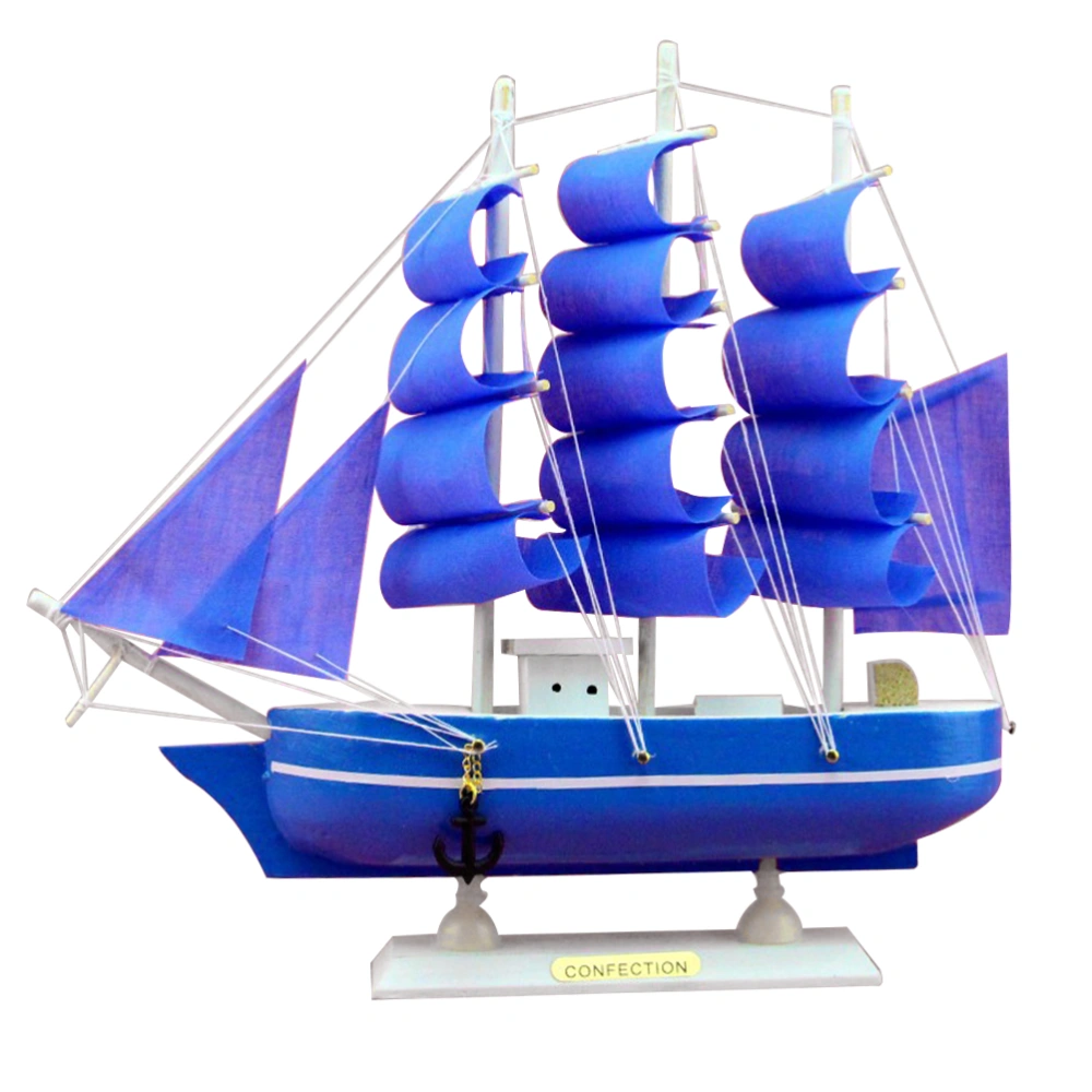 1Pc Wooden Sailboat Model Ornament Mediterranean Style Plain Sailing Boat Adornment Wooden Crafts Desktop Decoration for Home Office