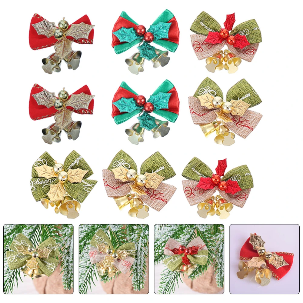 12Pcs Christmas Bow with Bells Xmas Mini Bowknot Craft Ornament (Mixed Color)