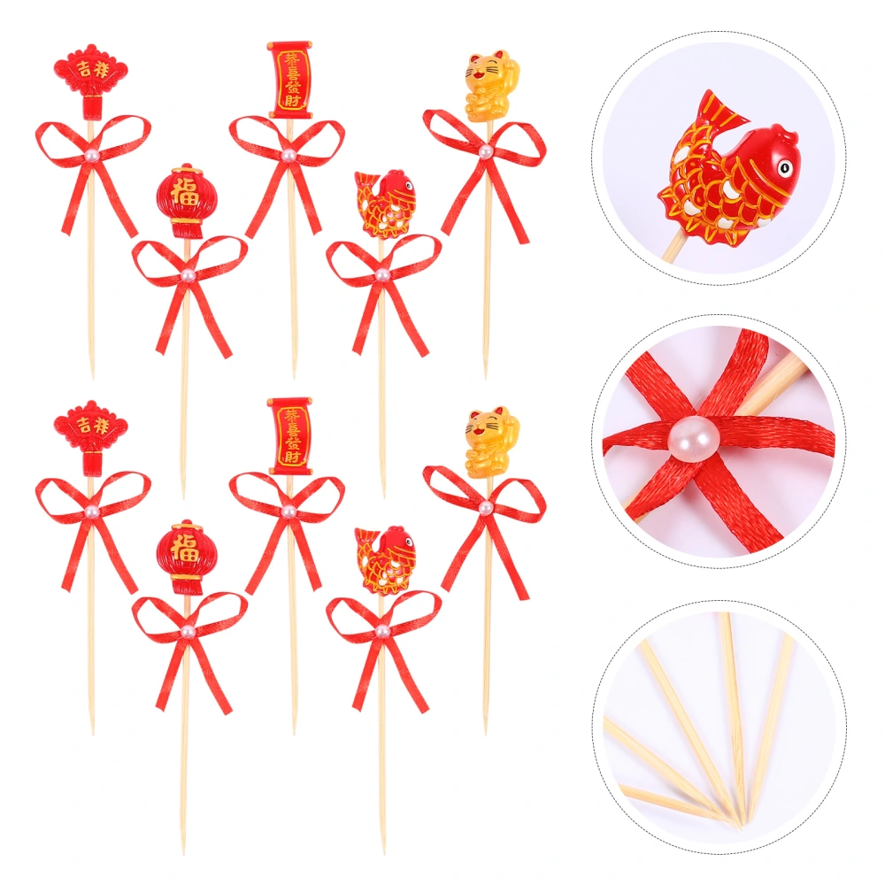 2 Sets/10pcs New Year Cake Decorations Festival Cake Toppers Ornament Props