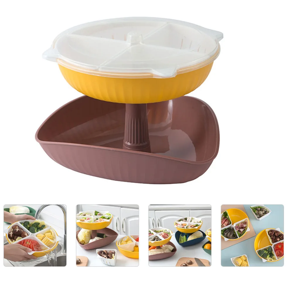 1Pc Creative Divided Drain Basket Hot Pot Plate Kitchen Supply Yellow Pink