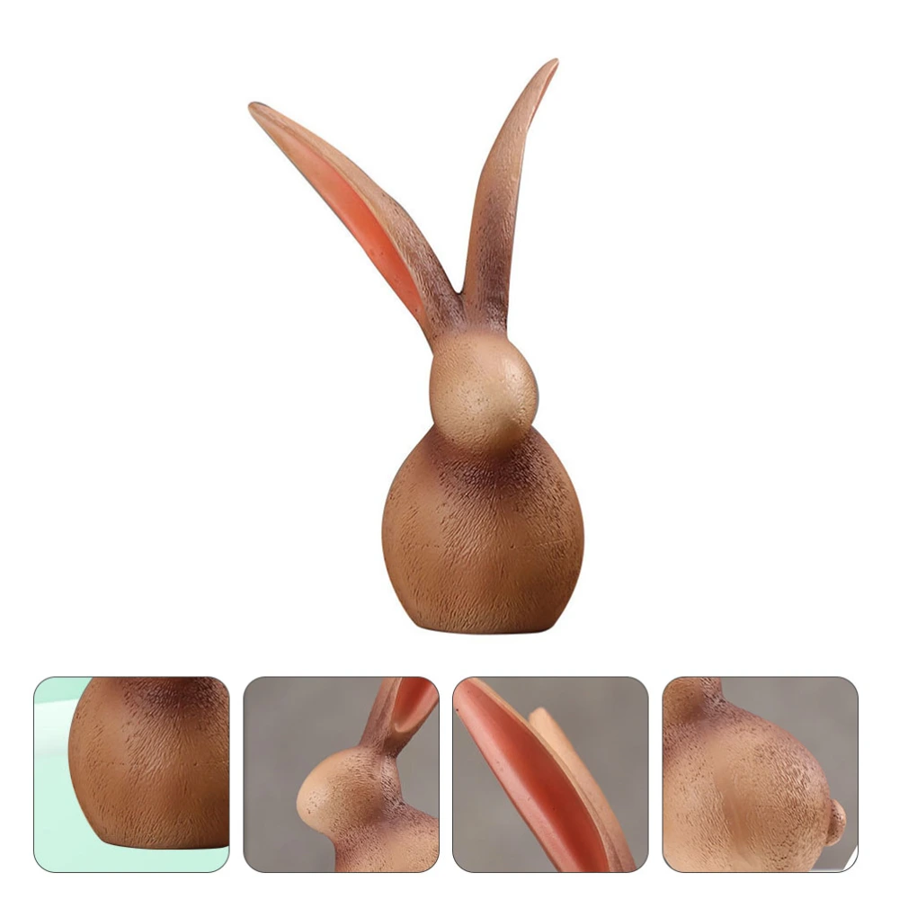 1pc Easter Rabbit Ornament Resin Desktop Decor Rabbit Craft Decor (Wood Color)