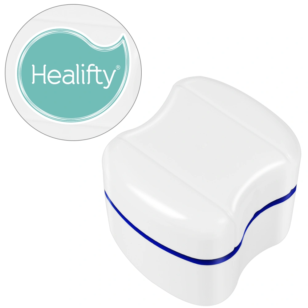 Healifty Denture Box Case Denture Bath Box Case Dental False Teeth Storage Box with Rinsing Basket (Blue)