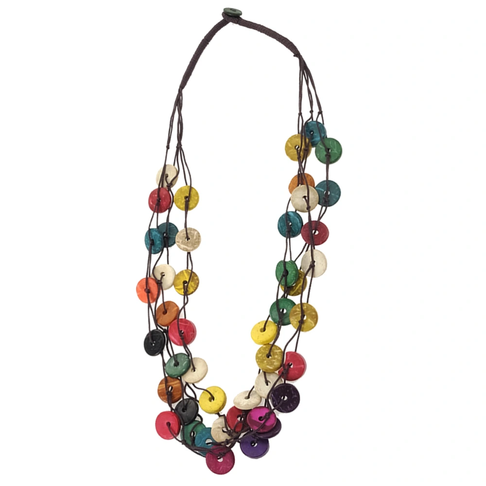 Colorful Bohemia Style Necklace Handcraft Weaving Pendent Vintage Multilayer Jewelry Round Coconut Shell Necklace Gift Dress Up Ornaments for Women Girl Lady