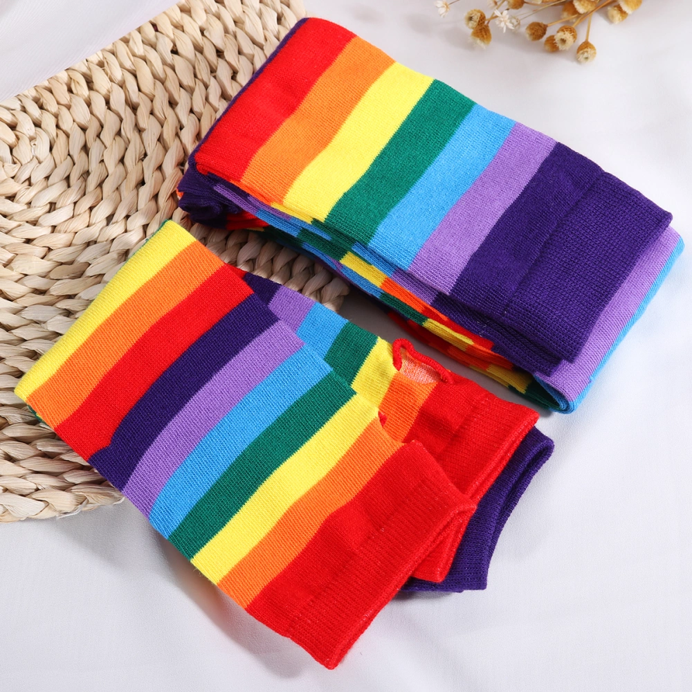 TINKSKY Rainbow Strips Arm Warmer Leg Stocking Colorful Thigh High Socks Fingerless Gloves Sleeve Set for Women Girls